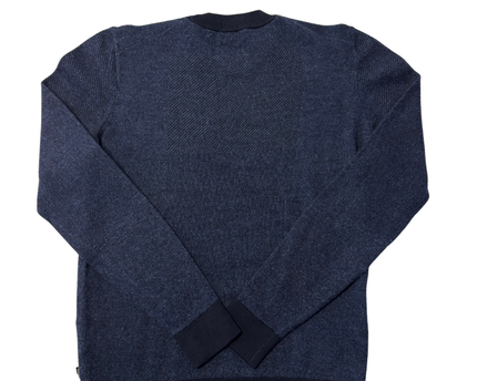 Boss Navy Blue Textured Knit Crew Neck Sweater