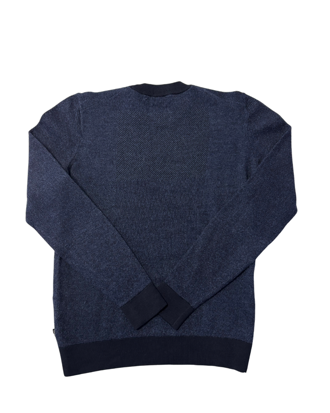 Boss Navy Blue Textured Knit Crew Neck Sweater