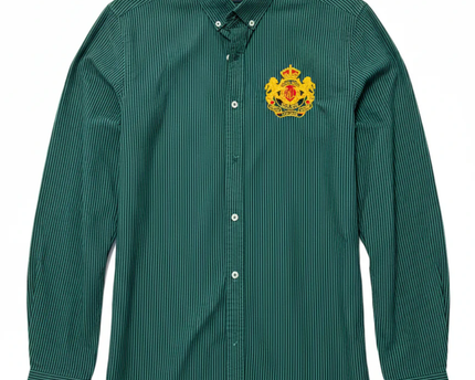 Ralph Lauren Green Striped Custom Fit Crest Shirt