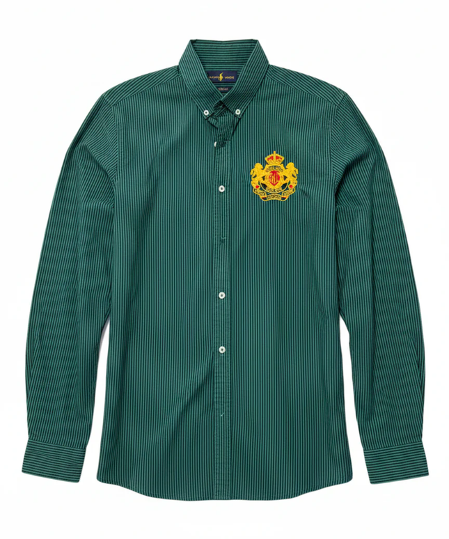 Ralph Lauren Green Striped Custom Fit Crest Shirt