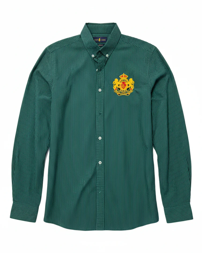 Ralph Lauren Green Striped Custom Fit Crest Shirt