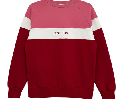 Benetton Red Tricolor Color-Block Raglan Sweatshirt