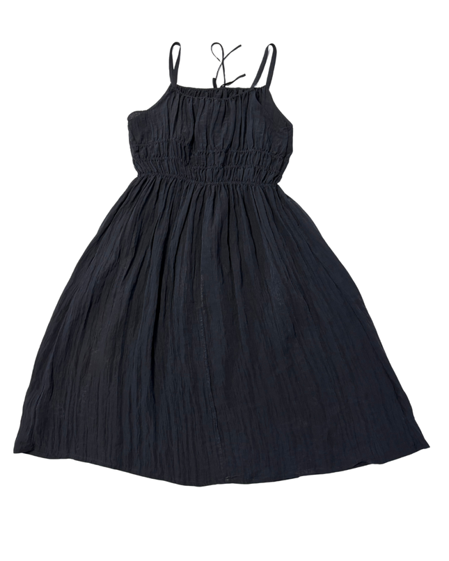 M&S Black Smocked Crinkle Petite Dress