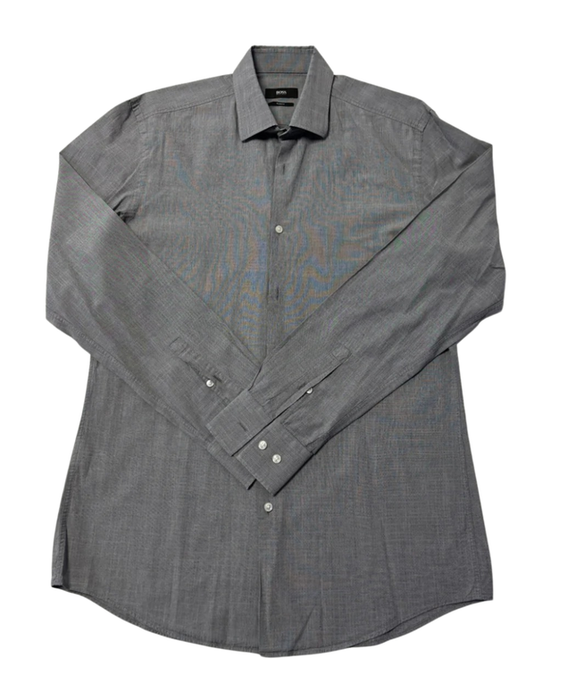 BOSS Hugo Boss Grey Slim Fit Micro-Pattern Italian Fabric Dress Shirt