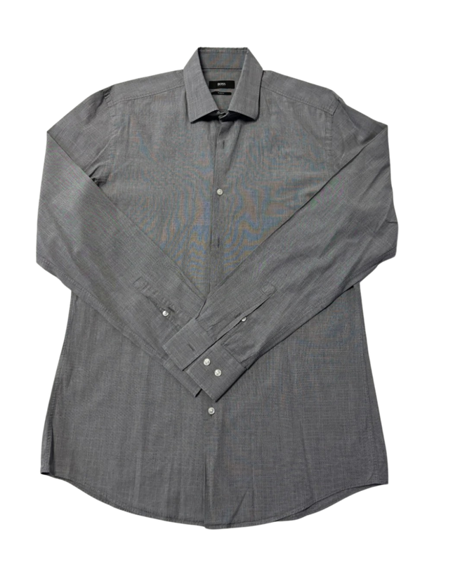 BOSS Hugo Boss Grey Slim Fit Micro-Pattern Italian Fabric Dress Shirt