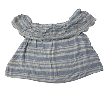 American Eagle Blue and White Striped Eyelet Ruffle Top