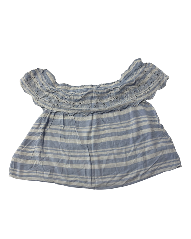 American Eagle Blue and White Striped Eyelet Ruffle Top