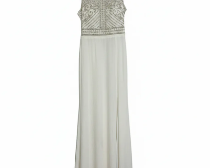 Morgan & Co. White Embellished Mesh Evening Gown