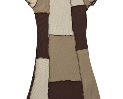 Pull&Bear Brown & Beige Patchwork Ribbed Mini Dress