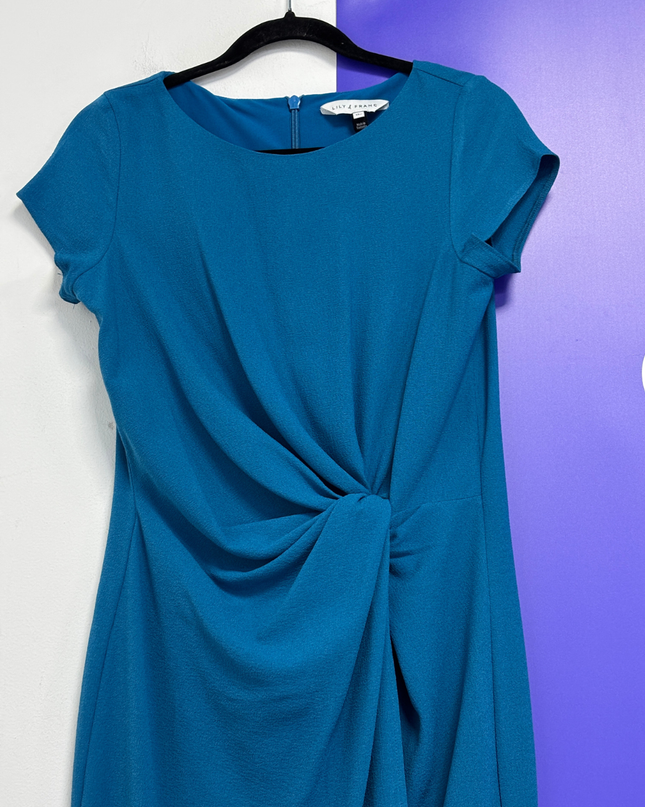 Lily & Franc Teal Knotted Front Midi Dress