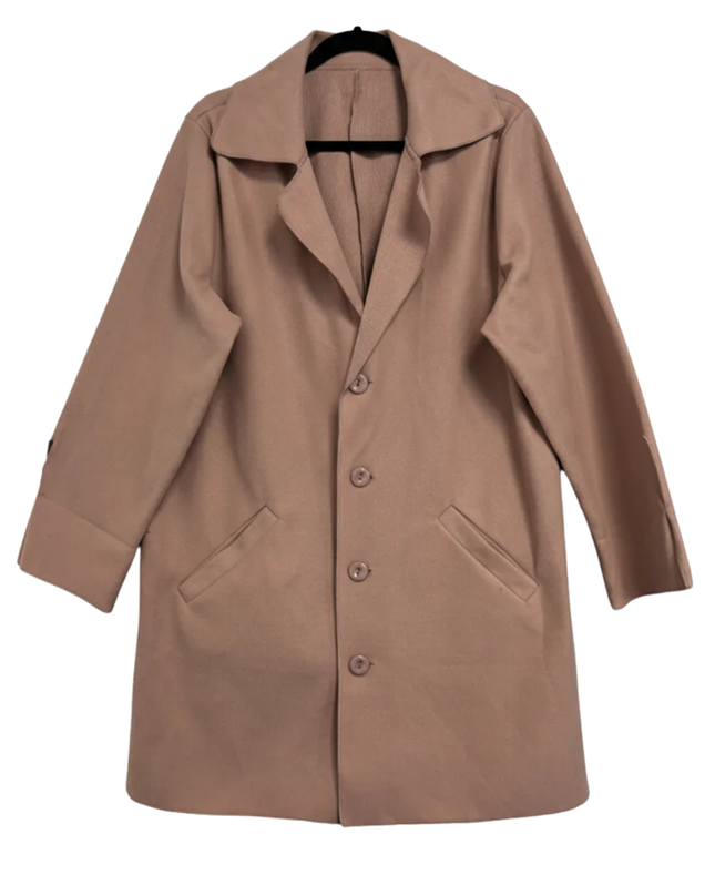 Mauve Notched Lapel Mid-Length Coat