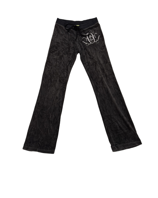Juicy Couture Grey Velour Rhinestone Monogram Tracksuit Pants- S | Waist: 26"