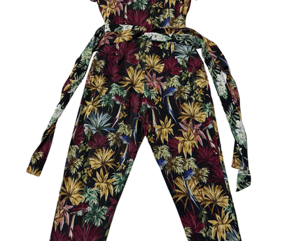 Zara Black Floral Short Sleeve Belted Jumpsuit