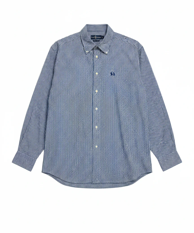 Ralph Lauren Blue Gingham Custom Fit Long Sleeve Shirt