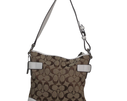 Coach Brown/White Signature Logo Hobo Shoulder Bag