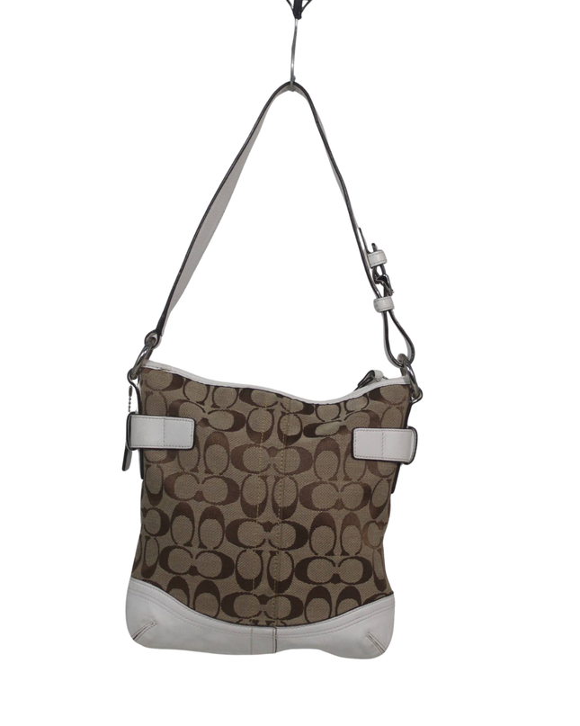 Coach Brown/White Signature Logo Hobo Shoulder Bag