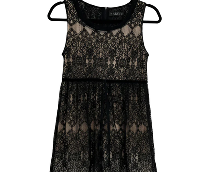LILY.J Elegant Black Lace Sleeveless Mini Dress with Tulle Hem