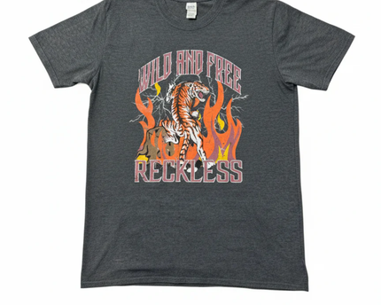 Gildan Grey Wild and Free Reckless Tiger Graphic Tee