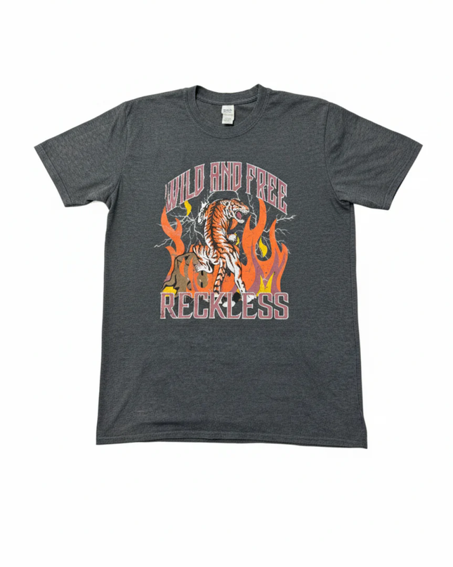 Gildan Grey Wild and Free Reckless Tiger Graphic Tee