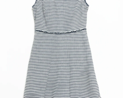 Vero Moda Blue and White Striped Sleeveless Frayed Trim Dress