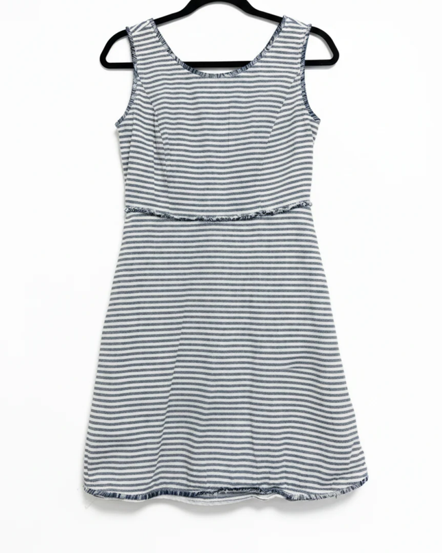 Vero Moda Blue and White Striped Sleeveless Frayed Trim Dress