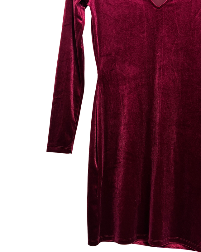 H&M Divided Burgundy Velvet V-Neck Long Sleeve Mini Dress