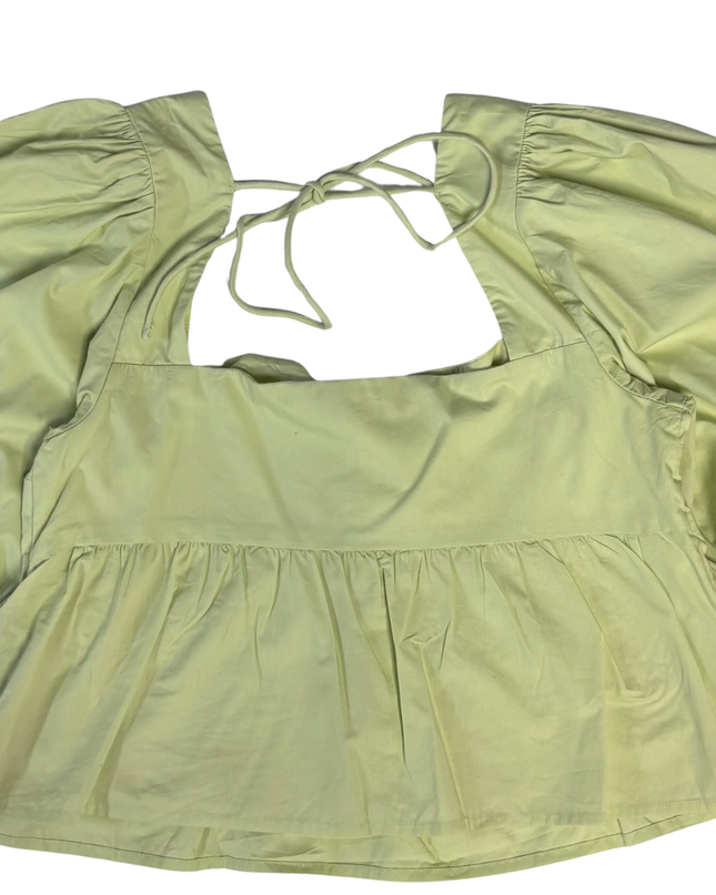 Abercrombie & Fitch Pale Green Puff Sleeve Peplum Top