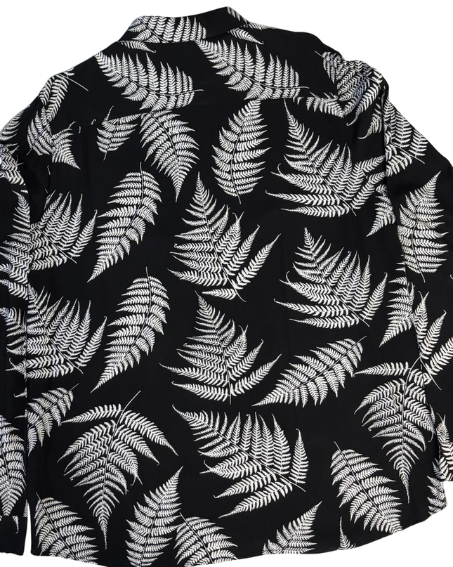H&M Black Fern Leaf Print Long Sleeve Button Down Shirt