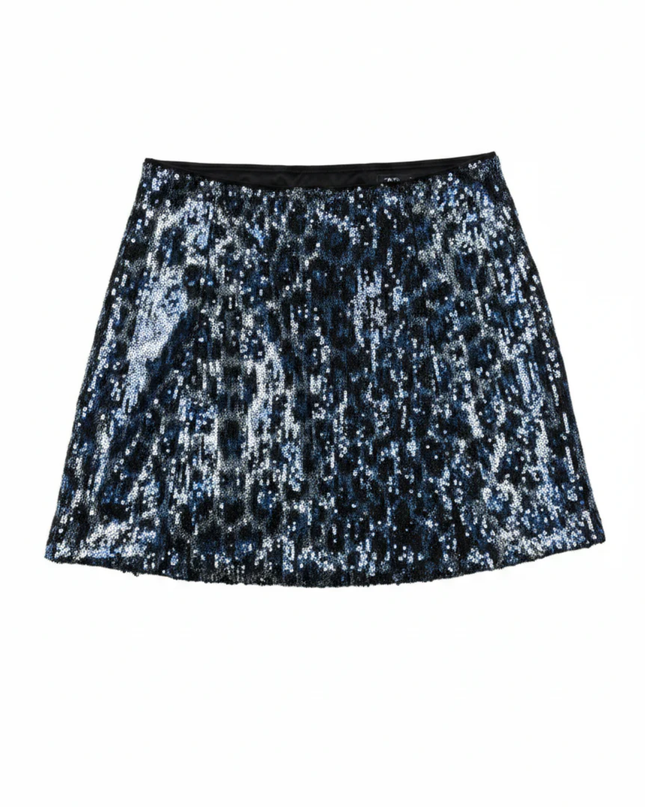 Zara Blue Sequin Animal Print Mini Skirt W/Tags