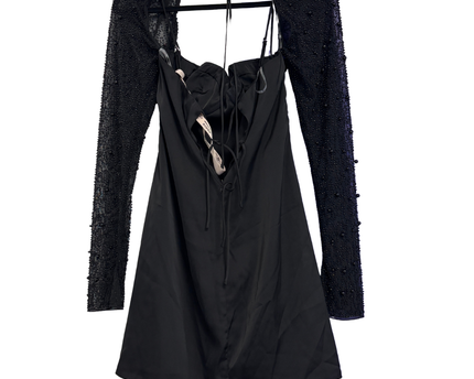 Oh Polly Black Satin Bustier Mini Dress with Beaded Mesh Shrug