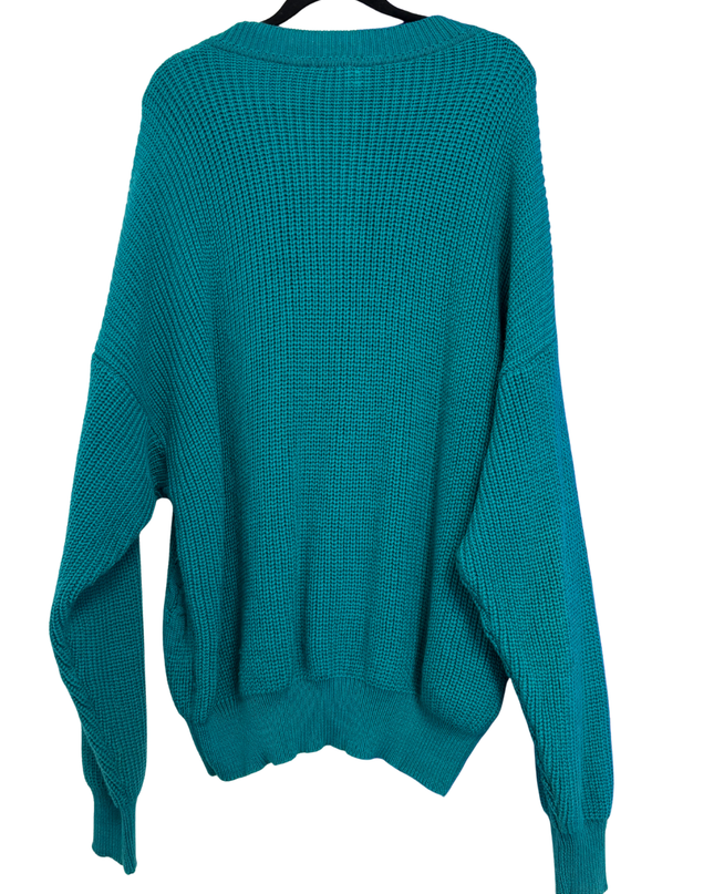 Australian BY L'ALPINA Vintage Teal V-Neck Cable Knit Sweater