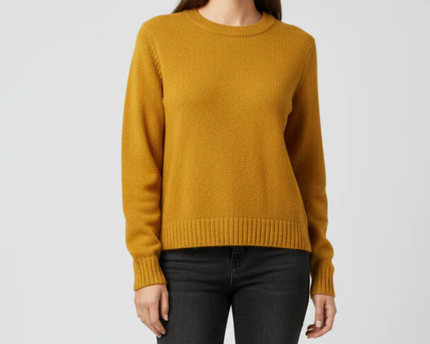 H&M Mustard Yellow Divided Crew Neck Knit Sweater