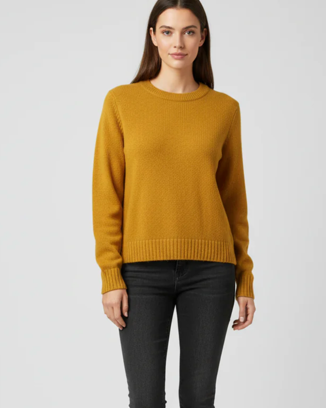 H&M Mustard Yellow Divided Crew Neck Knit Sweater