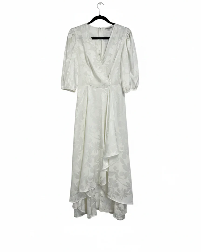Calvin Klein White Floral Jacquard Wrap Midi Dress