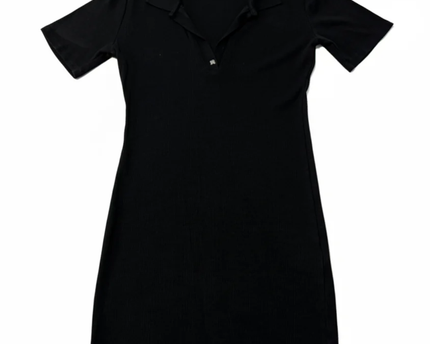John Richmond Black Ribbed Polo Collar Mini Dress
