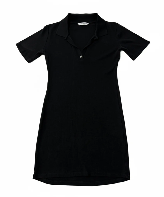 John Richmond Black Ribbed Polo Collar Mini Dress
