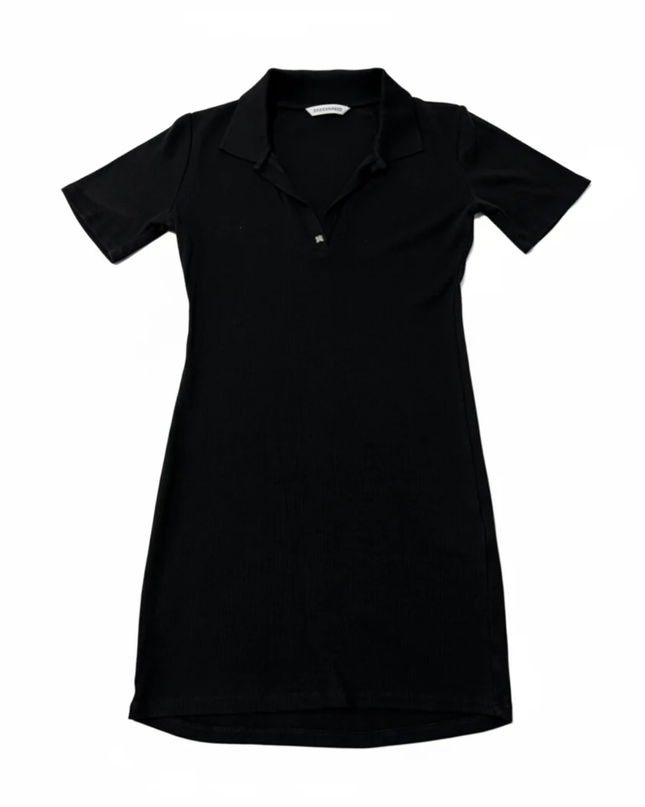 John Richmond Black Ribbed Polo Collar Mini Dress