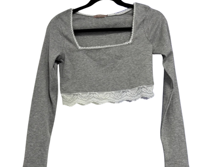 Skylar Rose Grey Ribbed Lace Trim Crop Top W/Tags