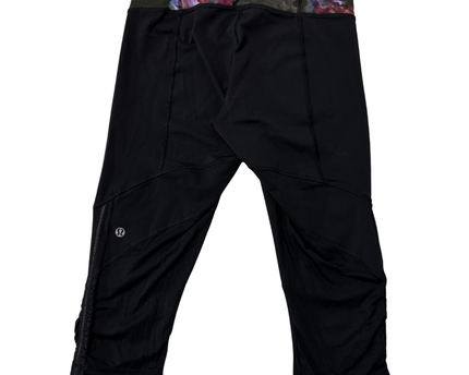 Lululemon Black Floral Waistband Capri Leggings