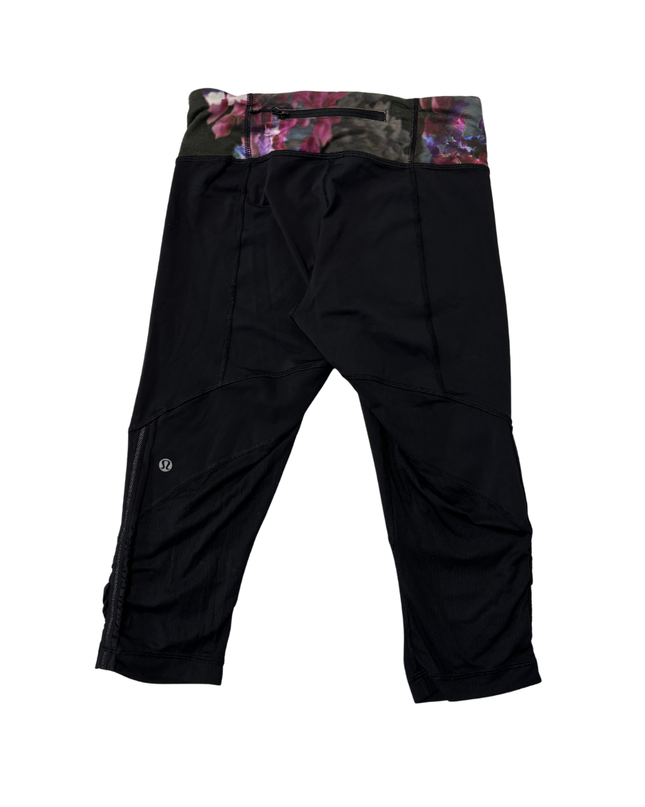 Lululemon Black Floral Waistband Capri Leggings
