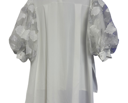 Anotah White Layered Blouse with Textured Statement Puff Sleeves