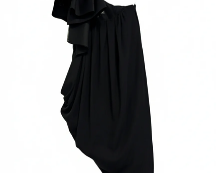 WHITE by VERA WANG Black One-Shoulder Ruffle Cocktail Dress