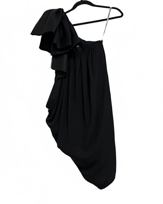 WHITE by VERA WANG Black One-Shoulder Ruffle Cocktail Dress