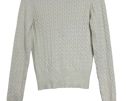 Tommy Hilfiger White Cable-Knit V-Neck Sweater