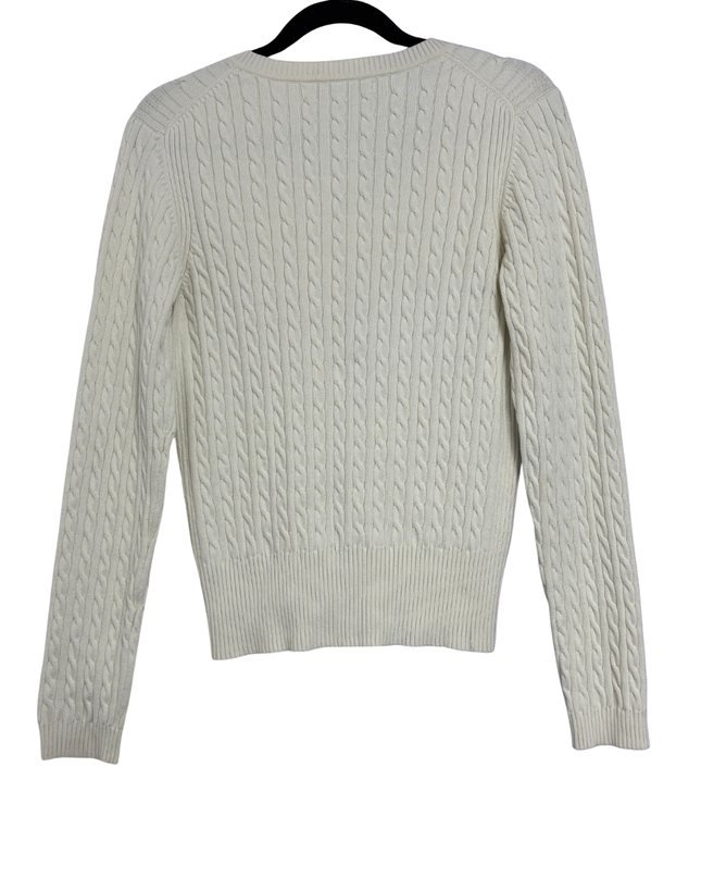Tommy Hilfiger White Cable-Knit V-Neck Sweater