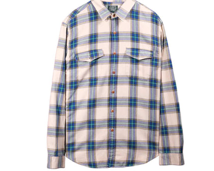 J.Crew Sporting Goods Beige Blue Plaid Flannel Button-Down Shirt - L