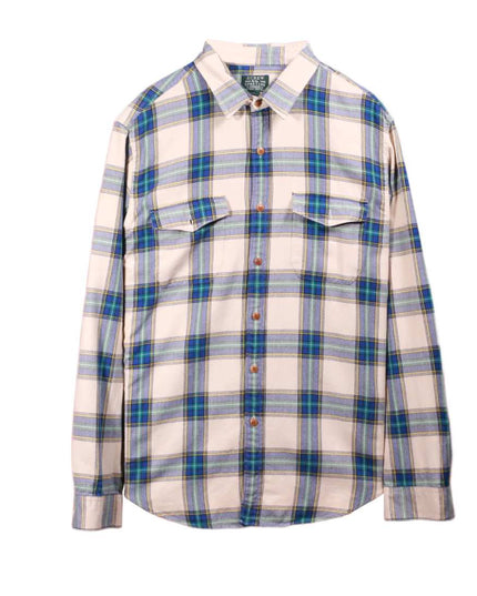 J.Crew Sporting Goods Beige Blue Plaid Flannel Button-Down Shirt - L