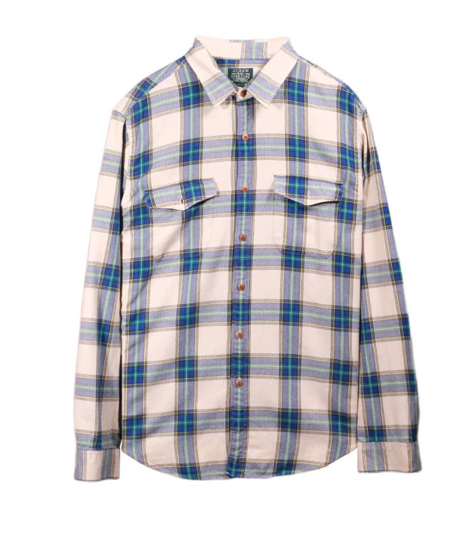 J.Crew Sporting Goods Beige Blue Plaid Flannel Button-Down Shirt - L