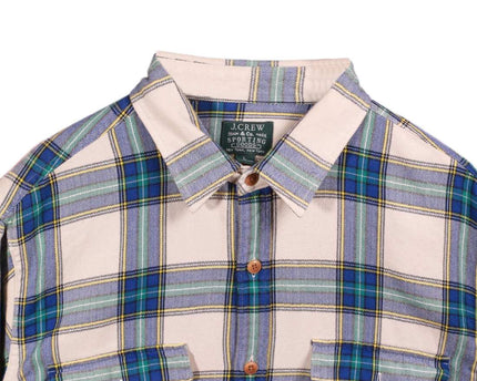 J.Crew Sporting Goods Beige Blue Plaid Flannel Button-Down Shirt - L