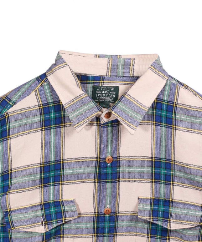 J.Crew Sporting Goods Beige Blue Plaid Flannel Button-Down Shirt - L